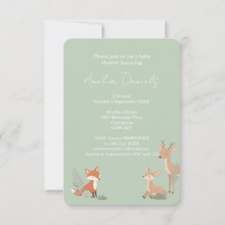 Anúncio Sage Green Woodland Animal Baby Shower Invitation