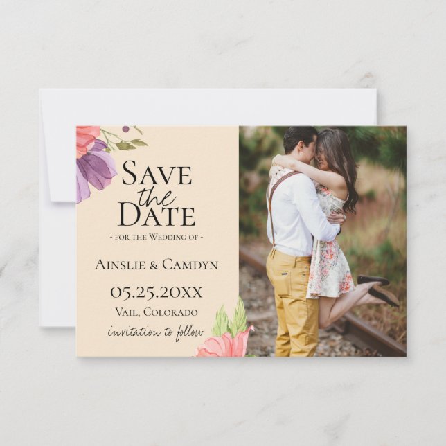 Anúncio Salvar data de casamento com foto floral tênue (Frente)