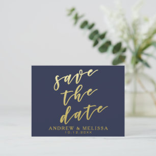 Anúncio Salve a data   Cartão Postal de Letra Cursiva Azul