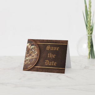 Anúncio Save the date steampunk gears gold brown