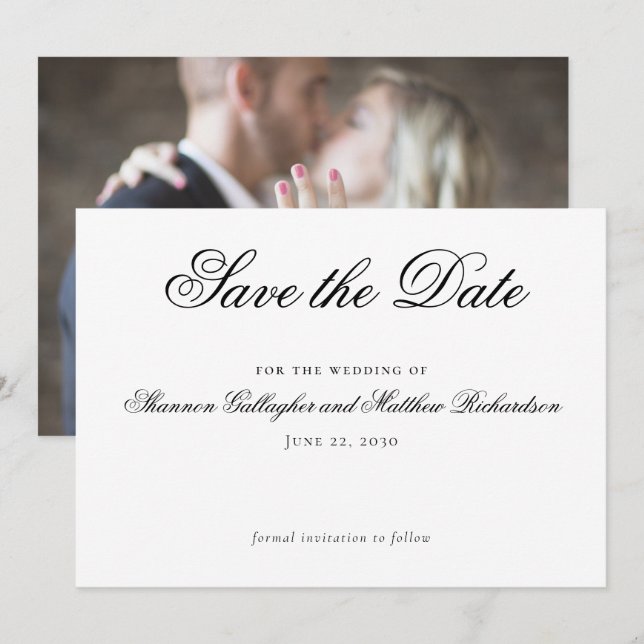 Anúncio Script Casamento Preto Branco Save the Date Foto (Frente/Verso)