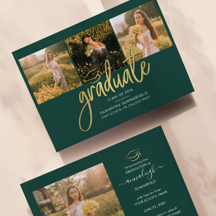 Anúncio Script de Colagem de Fotos de Formatura Verde Grad