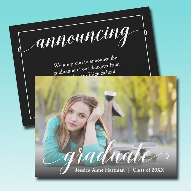 Anúncio Script de Graduação de Fotos Moderna (Modern photo graduation handwritten script announcements - PRINTED and/or INSTANT DOWNLOAD)