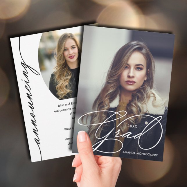 Anúncio Script de Graduação Elegante Foto de Formatura (Elegant grad script photo graduation announcements)