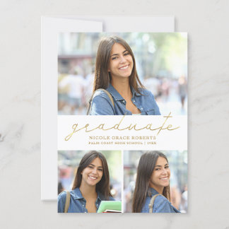 Anúncio Script Dourado de Colagem de Graduação de 3 Fotos 