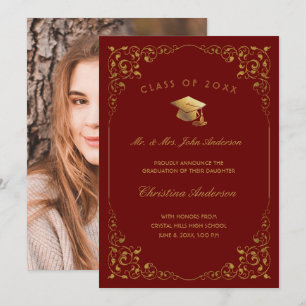 Anúncio Script Dourado Ivy De Pais Graduação Vermelha De