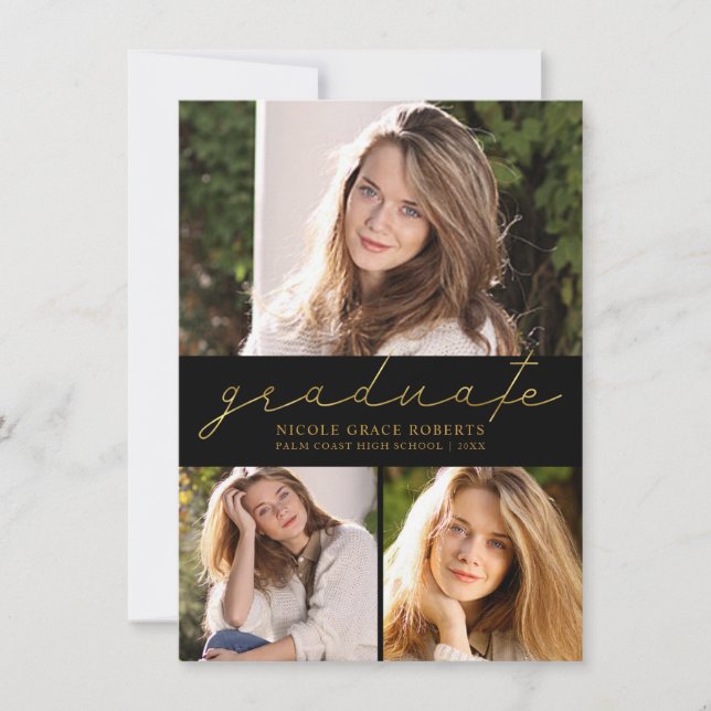 Anúncio Script Dourado Moderno de Colagem de 3 Fotos de Gr (Frente)