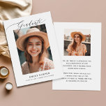 Anúncio Script Elegante Minimalista Dois Graduação de Foto<br><div class="desc">Compartilhe as notícias interessantes de sua graduação com este Cartão de Anúncio de Graduação de Foto com Script Minimalista Moderno. Esta carta elegante apresenta um design simples e moderno com um roteiro de caligrafia manuscrito minimalista. O cartão tem espaço para duas fotos de formando em uma colagem de fotos, fazer-o...</div>