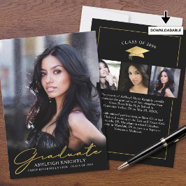 Anúncio Script manuscrito do Formando 4 moderno preto