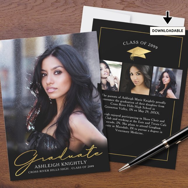 Anúncio Script manuscrito do Formando 4 moderno preto (Criador carregado)