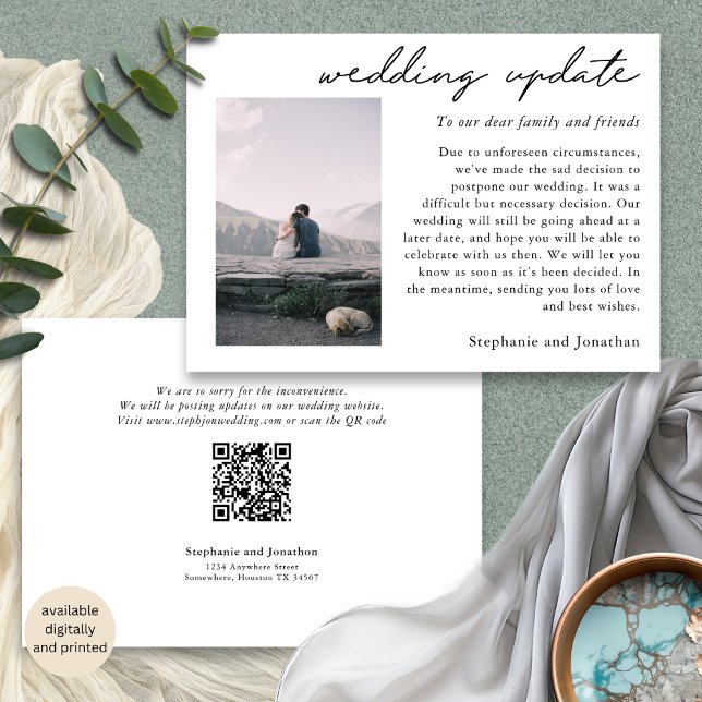 Anúncio Script Moderno de Atualização de Foto do Postponem (Front and back view)