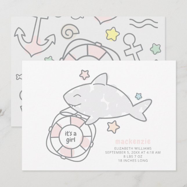 Anúncio Shark Ahoy Baby Girl Birth (Frente/Verso)