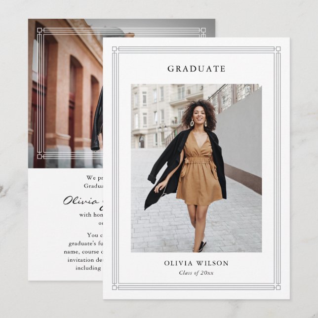 Anúncio Simple Classic Border 2 Photo Elegant Graduation (Frente/Verso)
