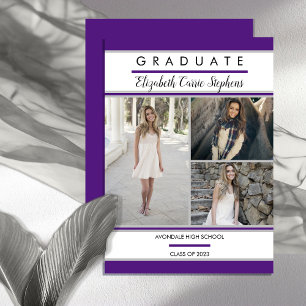 Anúncio Simple Classy Three Photo Purple Graduation