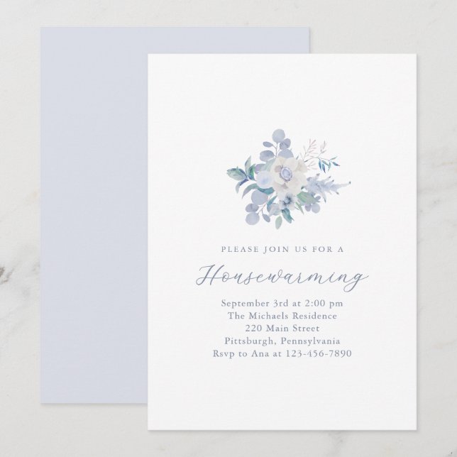 Anúncio Simples Blue Floral Novo Partido do Aquecimento Do (Frente/Verso)