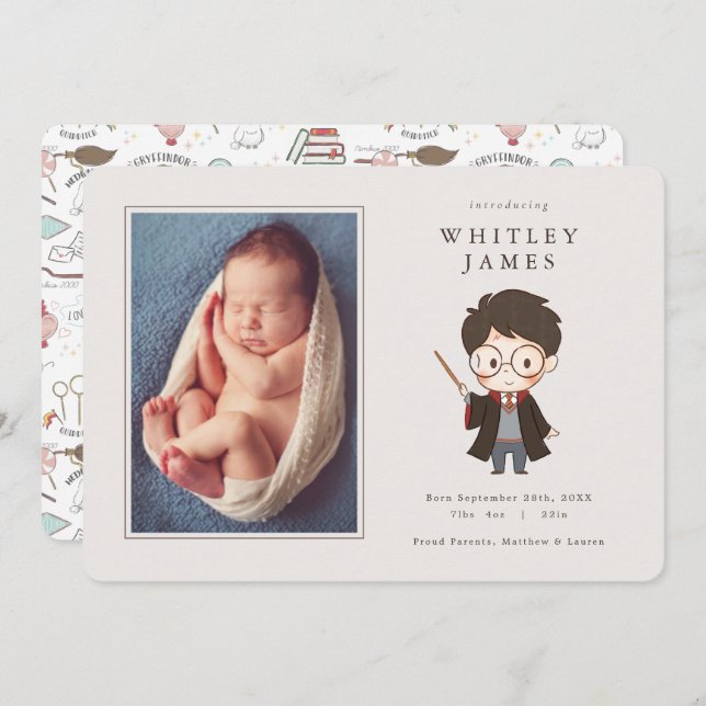 Anúncio simples de nascimento do bebê Harry Potter (Frente/Verso)