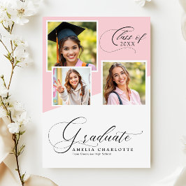 Anúncio Soft Pink Girly Modern Photo Collage Graduation