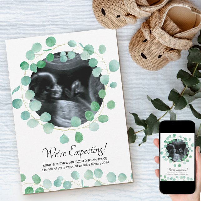 Anúncio Sonograma Foto Eucalyptus Greenery Gravidez (Criador carregado)