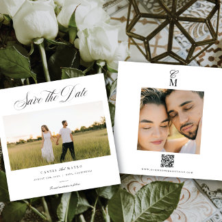 Anúncio Square Elegant Script Monogram Save the Date Photo