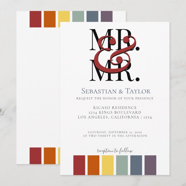 Anúncio Sr. e Sr. Rainbow Gay Elegant Wedding (Frente/Verso)