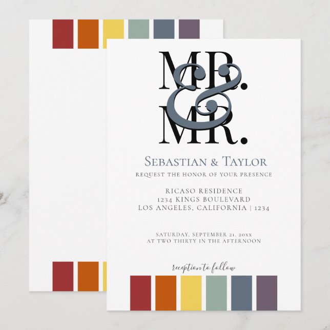 Anúncio Sr. e Sr. Rainbow Gay Elegant Wedding (Frente/Verso)