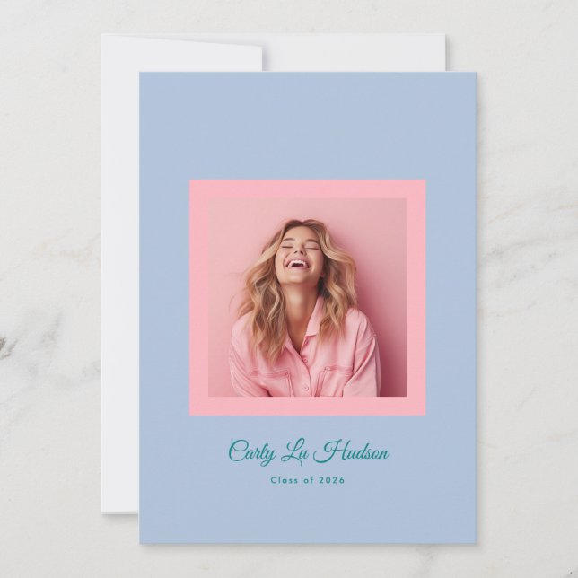 Anúncio Subtle Blue Pink High School Photo Grad (Frente)