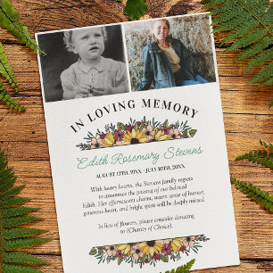 Anúncio Sunflowers 2 Photos In Loving Memory Announcement