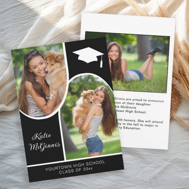 Anúncio Tampa Preta Branca Foto Capuz de Formatura (Arch photo graduation announcements 5x7)
