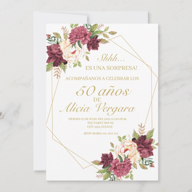 Anúncio Tarjeta de anunci os plana, 50 anos (Frente)