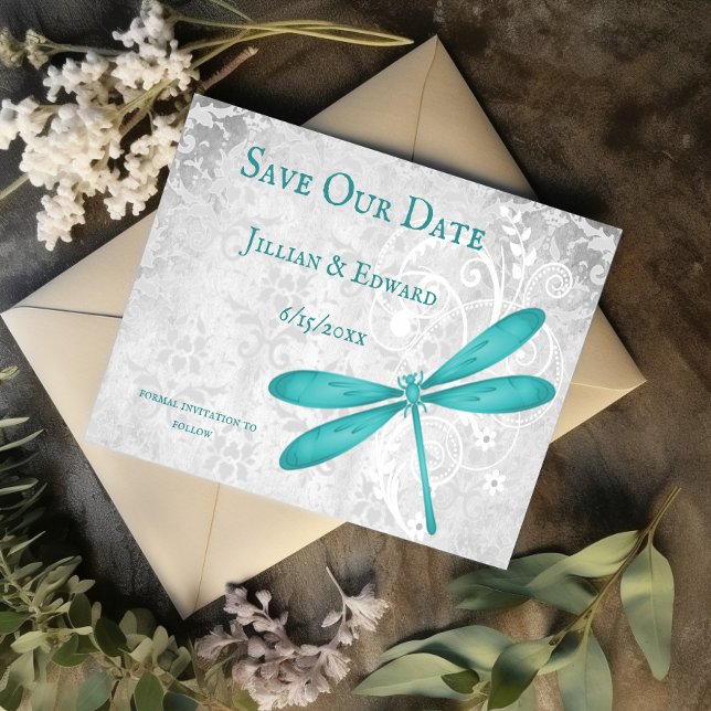 Anúncio Teal Dragonfly Salvar A Data (Teal Dragonfly Save the Date)