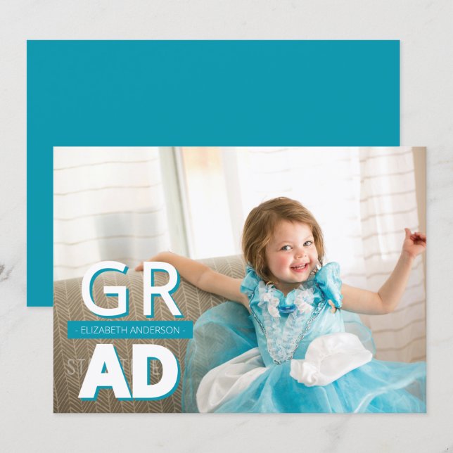 Anúncio Teal Kids Photo Graduation (Frente/Verso)
