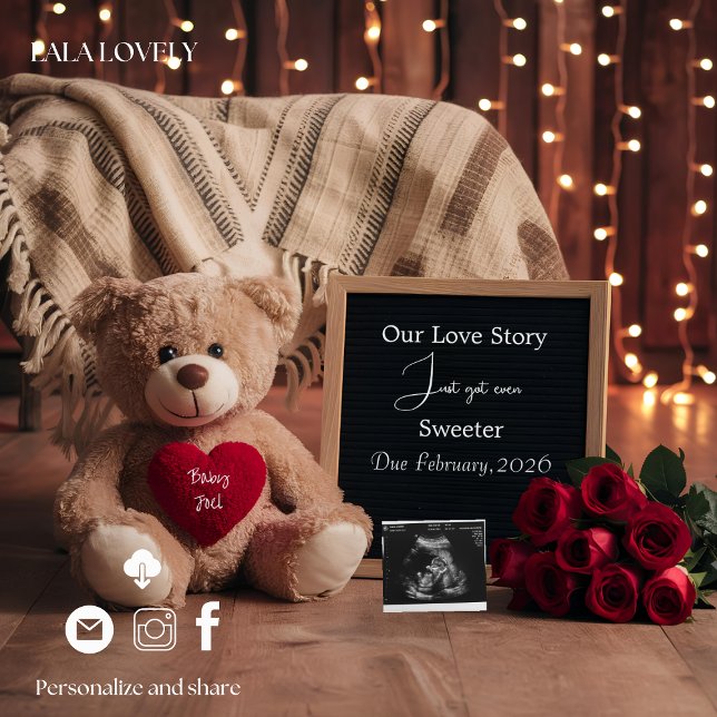Anúncio Teddy Love & Baby Pregnancy Announcement Card (Criador carregado)