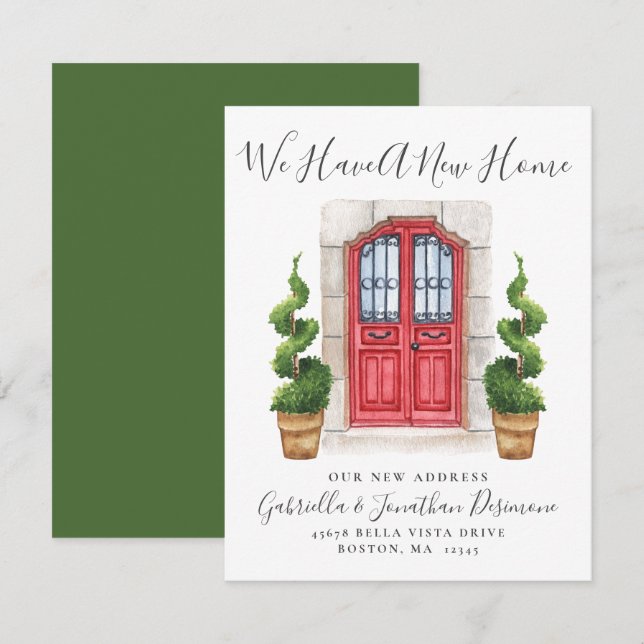 Anúncio Temos Uma Nova Porta Vermelha Residencial, Aquarel (Frente/Verso)