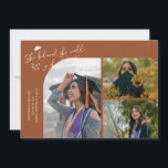 Anúncio Terracotta Graduate She Believed Multi Photo<br><div class="desc">Modern and whimsical graduation announcement photo card featuring 3 photos on the front and 1 on the back. The text says "She believed she could so she did" with twinkling stars. Add the graduate's name,  information,  and message to personalize this card. Terracotta.</div>