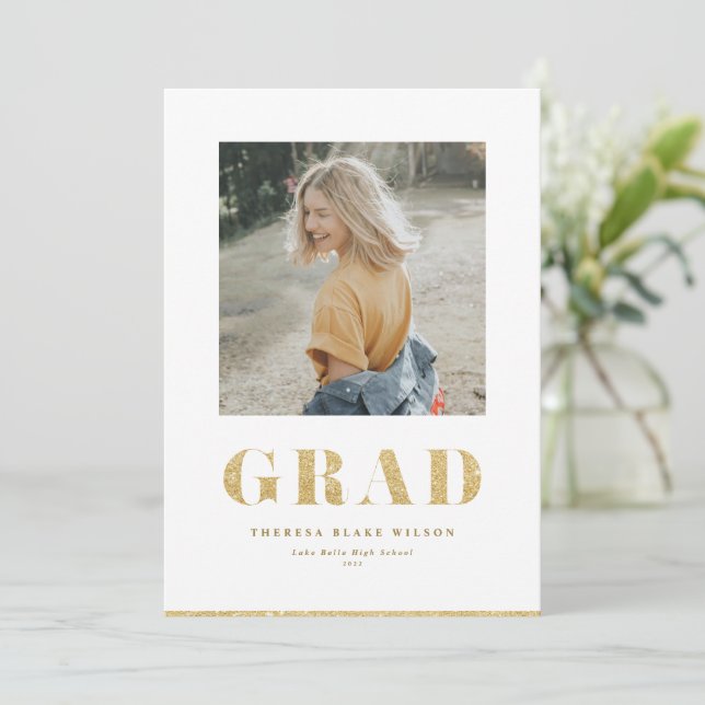 Anúncio Tipografia GRAD em Glitter Dourado para Foto de Fo (Em pé/Frente)