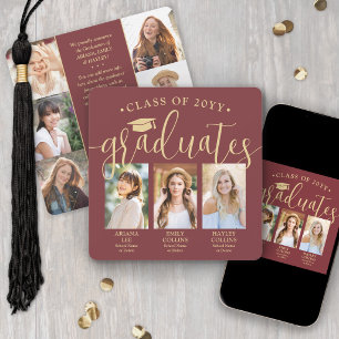 Anúncio Triplo Graduação Foto Colagem Burgundy Red Joint