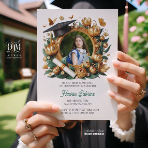 Anúncio Tulipas Douradas Modernas Fronteira Floral Graduaç
