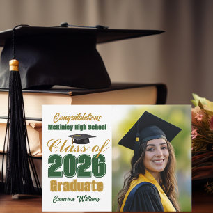 Anúncio Turma de 2026 Foto de Formatura em Verde e Dourado