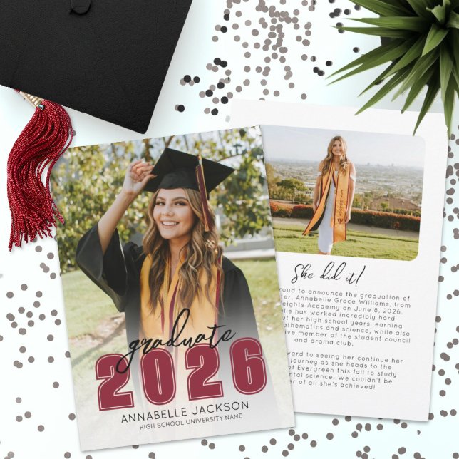 Anúncio Turma De 2026 Foto Formatura (Class Of 2025 Graduate Simple Photo Graduation Announcement)