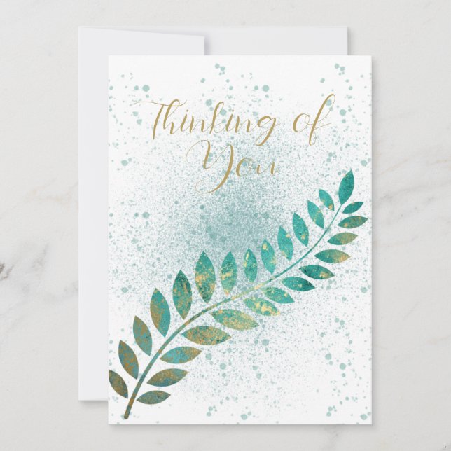 Anúncio Turquesa vazio e Folha Tropical Dourada Pensando e (Frente)