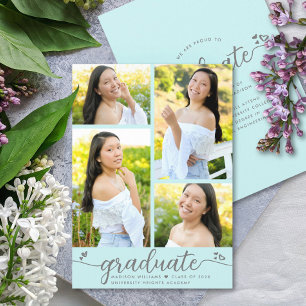 Anúncio Turquoise Graduation 4 Foto Modern Script Hearts