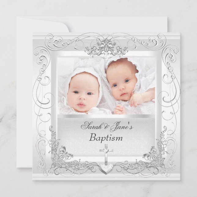 Anúncio Twin Baby Girl Boy Christening Baptism White (Frente)