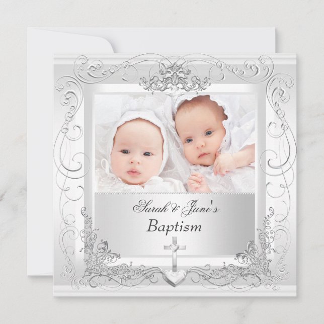 Anúncio Twin Baby Girl Boy Christening Baptism White 2 (Frente)
