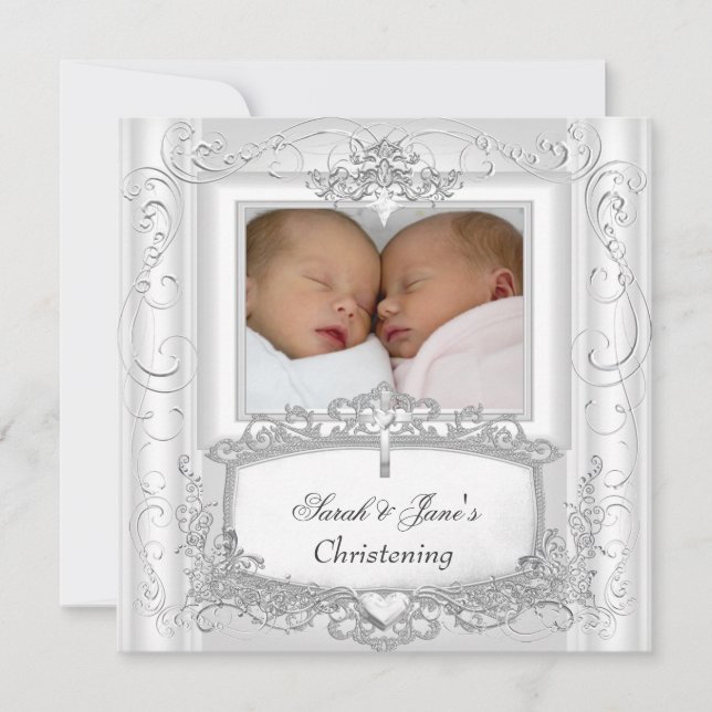 Anúncio Twin Baby Girl ou Boy Christening Baptism White (Frente)