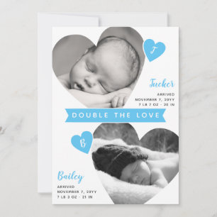 Anúncio Twin Boys Heart Frames Blue Photo Collage Birt
