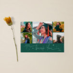 Anúncio Twinkle Stars Green Grad Multi Photo Thank You<br><div class="desc">Modern and whimsical graduation announcement photo card featuring 5 photos on the front and 1 on the back. The hand written script text says "Thank You" with twinkling stars. Add the graduate's name,  information,  and message to personalize this card. Green color.</div>