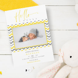 Anúncio Unisex Yellow Cinza Zigzag Hello World Newborn