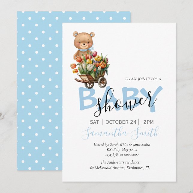 Anúncio Ursinho Azul Russo Floral Bebê Anunciado (Frente/Verso)