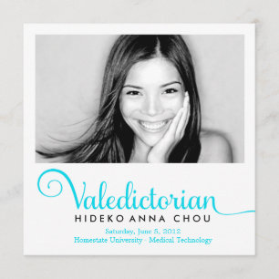 Anúncio Valedictorian 311 na graduação de turquesa