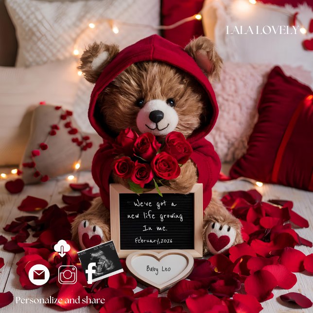 Anúncio Valentines baby reveal Pregnancy Announcement Card (Criador carregado)